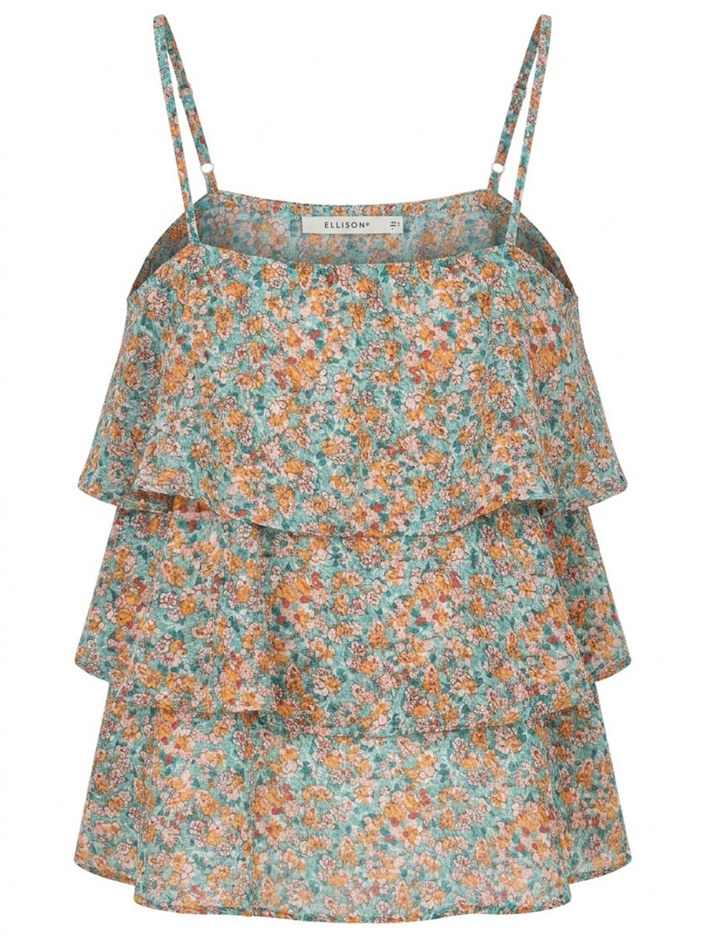 Ellison Teal Floral Tiered Cami with Orange and White Flowers